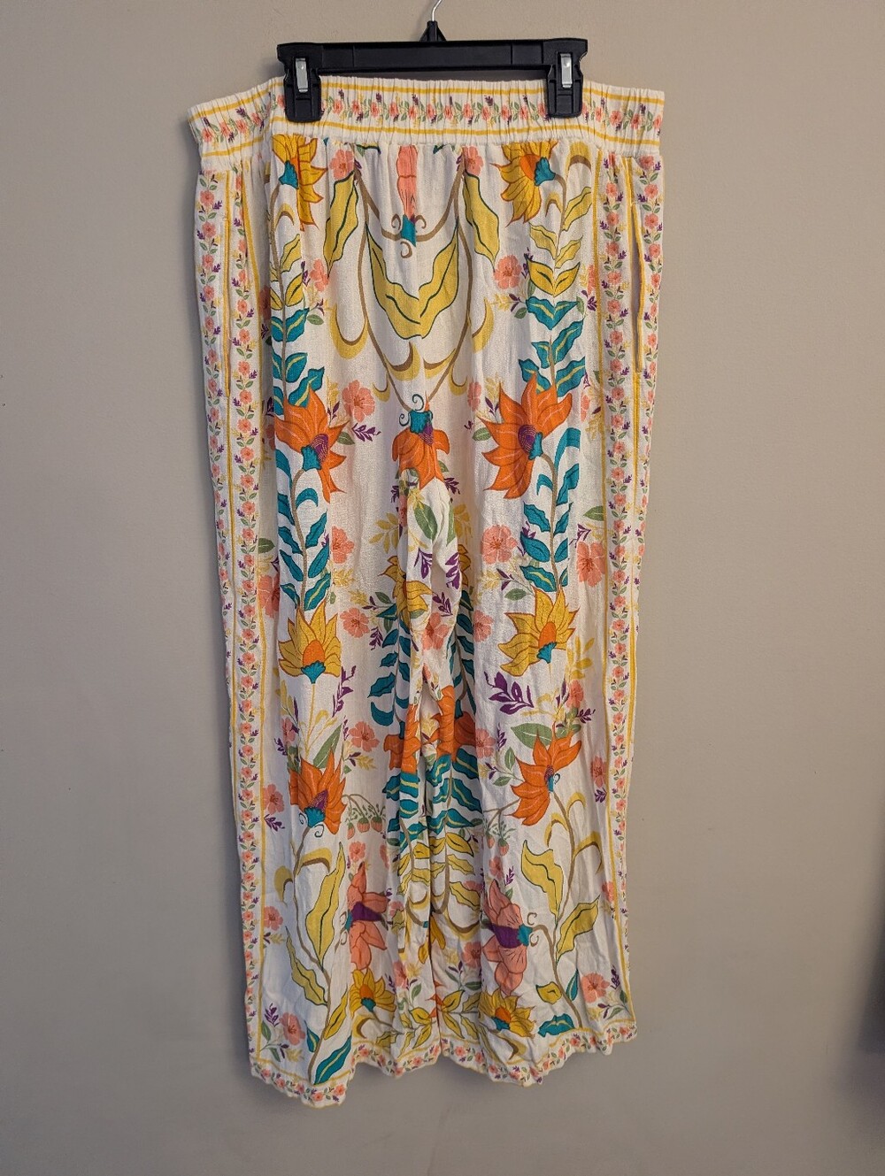 Rose & Olive Resort Botanical Floral Wide Leg Pants Size L
